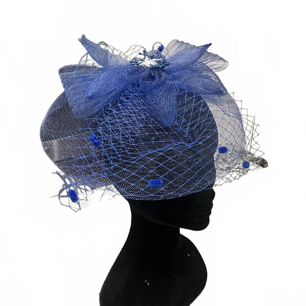Royal Blue Swiss Dot Fascinator Derby Hat Church Hat NWT